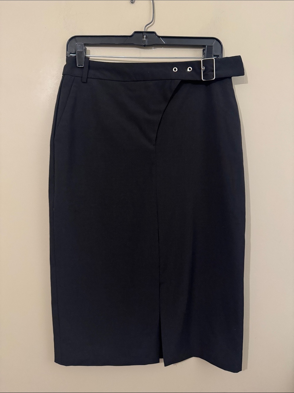 Halogen Wrap Effect pencil skirt with belt detail, black, size small